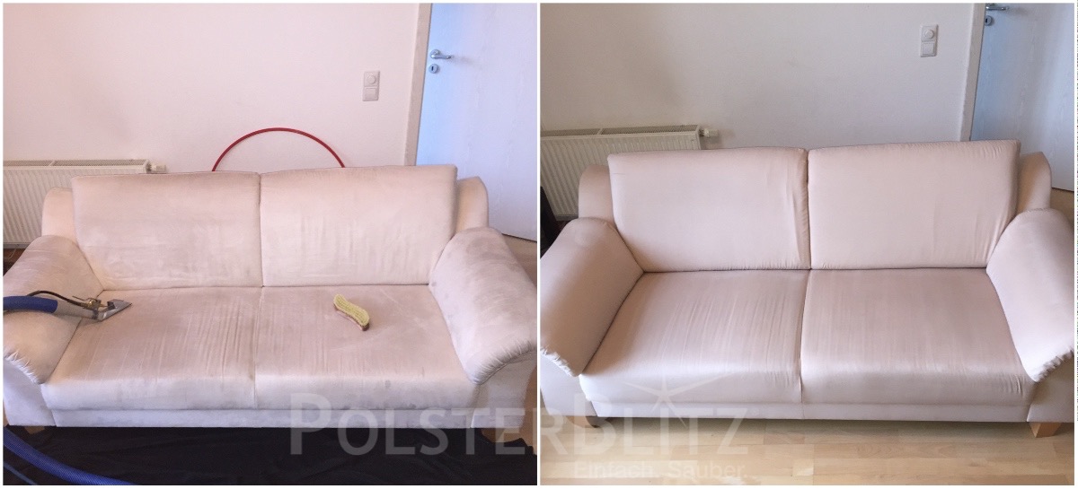 Vorher-Nachher Bild Polsterreinigung weiß Sofa