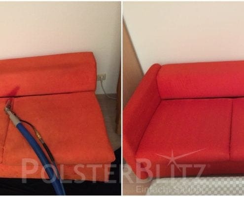 Vorher-Nachher Bild Polsterreinigung rot Sofa