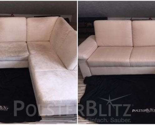Vorher-Nachher Bild Polsterreinigung weiße Eck Couch