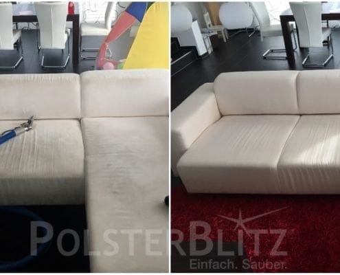 Vorher-Nachher Bild Polsterreinigung weiße Eck-Couch