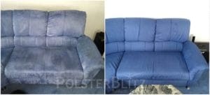 Vorher-Nachher Bild Polsterreinigung blaue Couch
