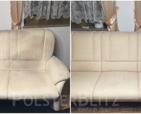 Vorher-Nachher Bild Polsterreinigung weißes Sofa