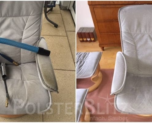 Vorher-Nachher Bild Polsterreinigung weißer Sitzpolster