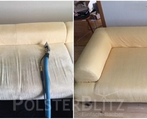 Vorher-Nachher Bild Polsterreinigung helle Couch