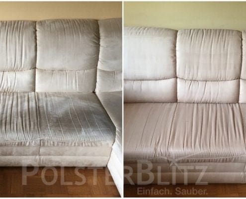 Vorher-Nachher Bild Polsterreinigung helle Eckcouch