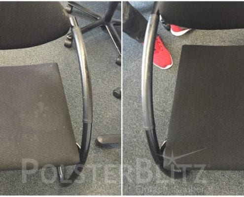 Vorher-Nachher Bild Polsterreinigung schwarzer Stuhl