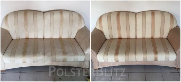 Vorher-Nachher Bild Polsterreinigung bunt Sofa