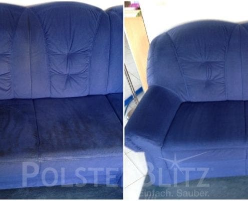 Vorher-Nachher Bild Polsterreinigung blau Ecksofa