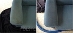 Vorher-Nachher Bild Polsterreinigung blauer Sessel Polster