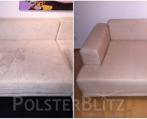 Vorher-Nachher Bild Polsterreinigung helles Sofa