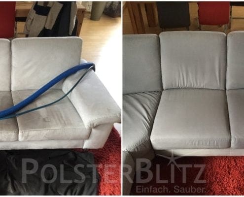 Vorher-Nachher Bild Polsterreinigung weiße Couch