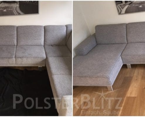 Vorher-Nachher Bild Polsterreinigung grau Eckcouch