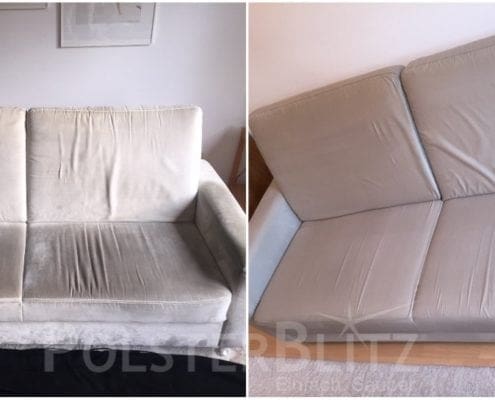 Vorher-Nachher Bild Polsterreinigung weißes Sofa
