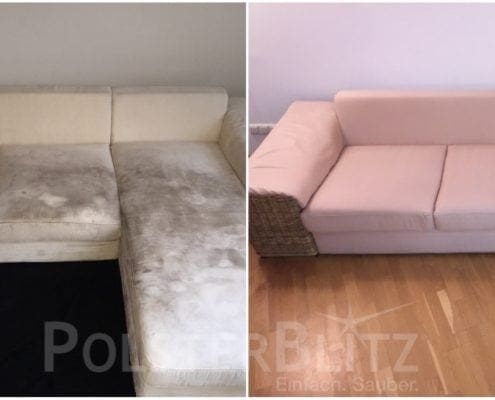 Vorher-Nachher Bild Polsterreinigung weiße Couch