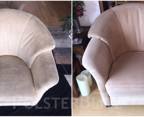 Vorher-Nachher Bild Polsterreinigung weißer Polster Sessel