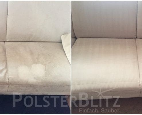 Vorher-Nachher Bild Polsterreinigung weiß Sofa