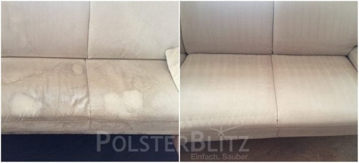 Vorher-Nachher Bild Polsterreinigung weiß Sofa