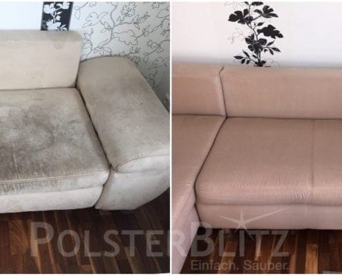Vorher-Nachher Bild Polsterreinigung helle Couch