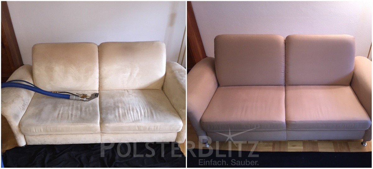 Vorher-Nachher Bild Polsterreinigung weiß Sofa