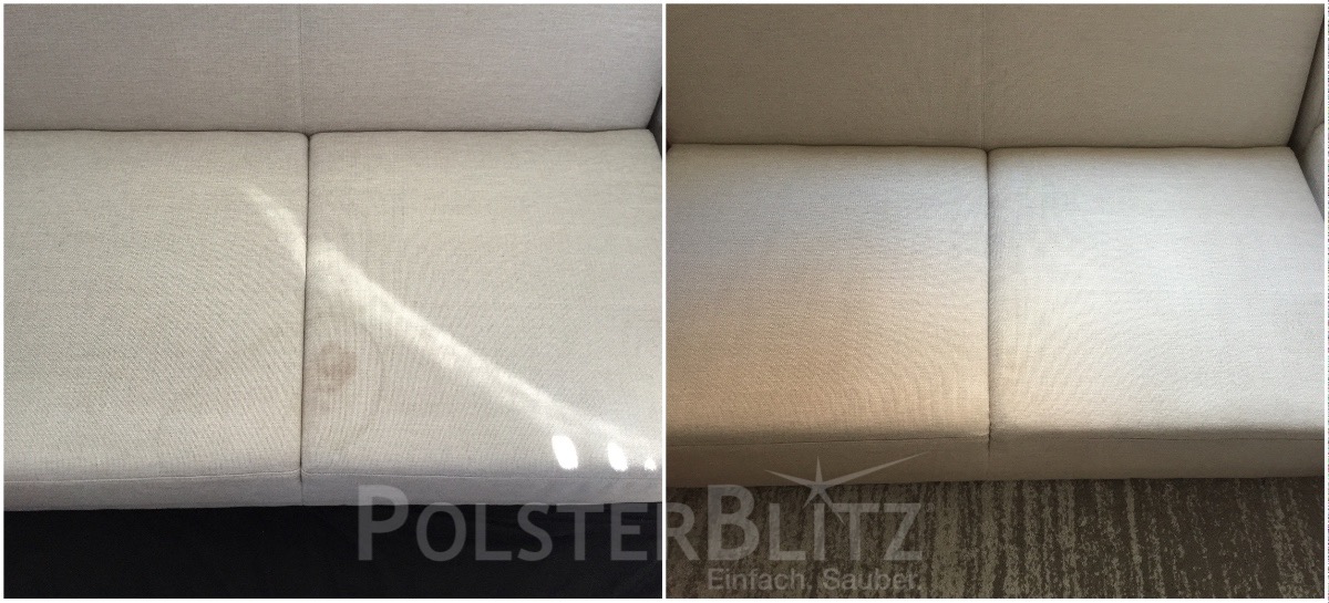 Vorher-Nachher Bild Polsterreinigung weiß Sofa Polster