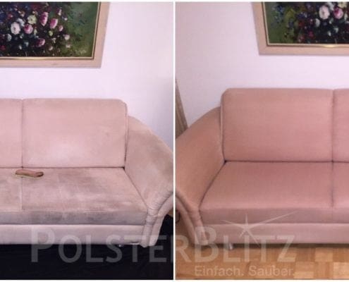 Vorher-Nachher Bild Polsterreinigung helles Sofa