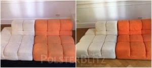 Vorher-Nachher Bild Polsterreinigung bunte Couch