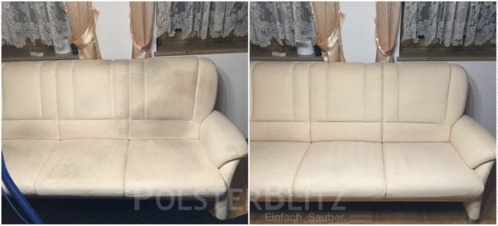 Vorher-Nachher Bild Polsterreinigung weiß Sofa