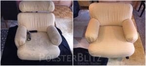 Vorher-Nachher Bild Polsterreinigung weiß Sessel mit Muster