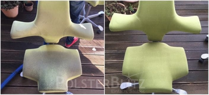 Vorher-Nachher Bild Polsterreinigung grün Stuhl
