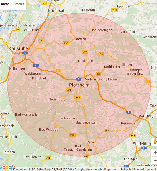 Karte Pforzheim