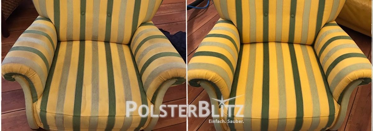Vorher-Nachher Reinigungsbeispiel bunt Sessel