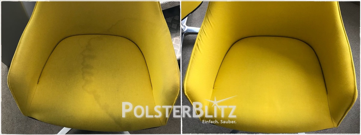 Vorher-Nachher Reinigungsbeispiel gelb Sessel