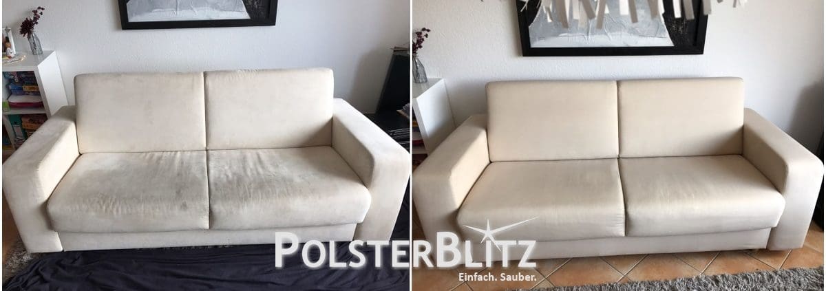 Sofa mit Flecken und Gebrauchsspuren gereinigt
