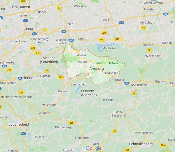 Karte Arnsberg Polsterreinigung Polsterblitz Einzugsgebiet