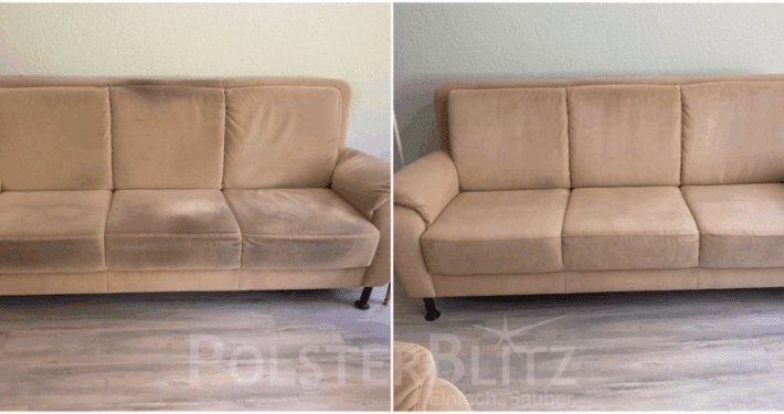 Vorher-Nachher Sofa Reinigung Stuttgart – beiges Sofa professionell gereinigt von Polsterblitz