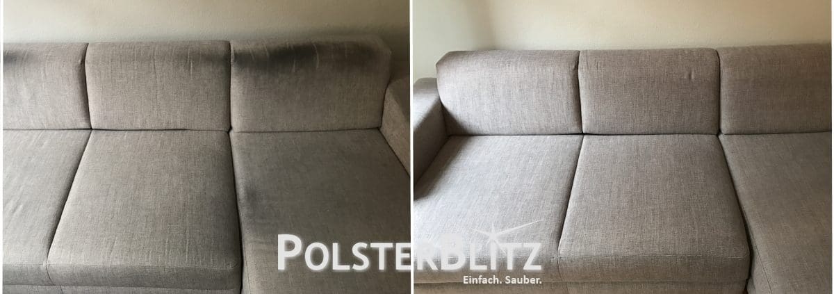 Vorher-Nachher Reinigungsbeispiel Couch in WG